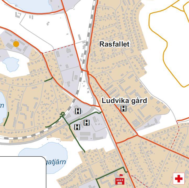 Figur 5 Utdrag ur karta från Ludvika kommuns cykelplan över befintlig infrastruktur för gång- och cykeltrafik Snöåvägen. 4.