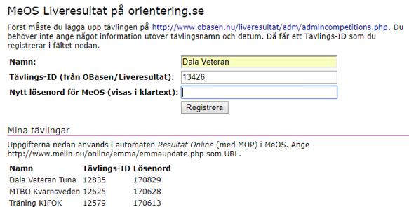 php Registrera tävling i MeOS