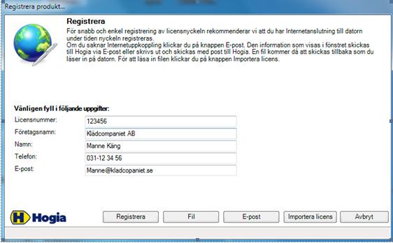 Registrera dig som användare Fyll i / kontrollera alla uppgifter, samtliga fält är obligatoriska. Notera att det är viktigt att licensnummer (6-siffrigt) och företagsnamn fylls i korrekt.