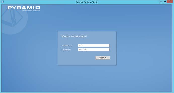 Inloggning i Pyramid efter nyinstallation Inloggning sker via den genväg/ikon som arbetplatsinstallationen skapade. Inloggningsprogrammet kan också startas direkt via t.ex. Utforskaren.