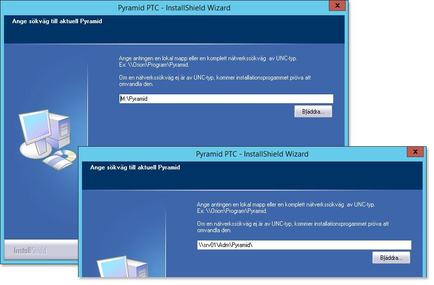 I det fall sökvägen inte är en UNC-typ, kommer installationsprogrammet att försöka omvandla den, se exempel i bilden nedan I