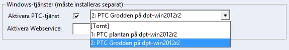 När installationen slutförts finns PTC-tjänsten tillgänglig i listboxen bredvid kryssrutan Aktivera PTC-tjänst i PBS Administration, under Företag och valet Ändra företag.