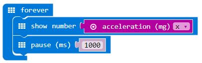 Hastighet på roboten ska variera beroende av storlek på accelerationsvärden. Accelerationen på micro:bit antar värden mellan -1023 till 1023.