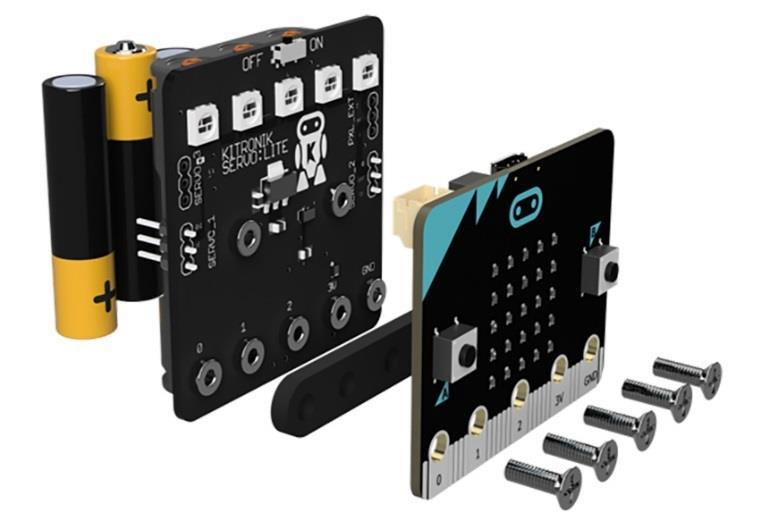 Servo:lite board Ett enklare sätt att koppla micro:bit och servo är att koppla med ett Servo:lite board. Finns att köpa på https://www.kitronik.co.uk/ eller dessa svenska sidor: https://hos.