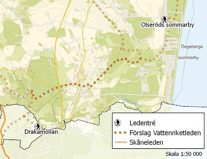 Etapp 8A. Olseröds sommarby Drakamöllan 4 km Strax efter kusten ges möjligheten till en alternativ sträckning mot Drakamöllan från etapp 8.