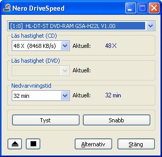 Nero DriveSpeed 4 Nero DriveSpeed När du startade Nero DriveSpeed enligt beskrivningen i kapitlet Starta programmet ovan öppnades fönstret för Nero DriveSpeed. Fig.