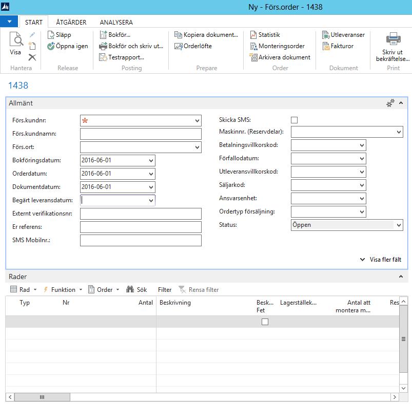 Försäljning av reservdelar Ordertyper Det finns följande ordertyper: Offert Avropsorder Förs.order Faktura Kreditnota Förs.returorder I denna genomgång kommer vi titta närmare på Förs.