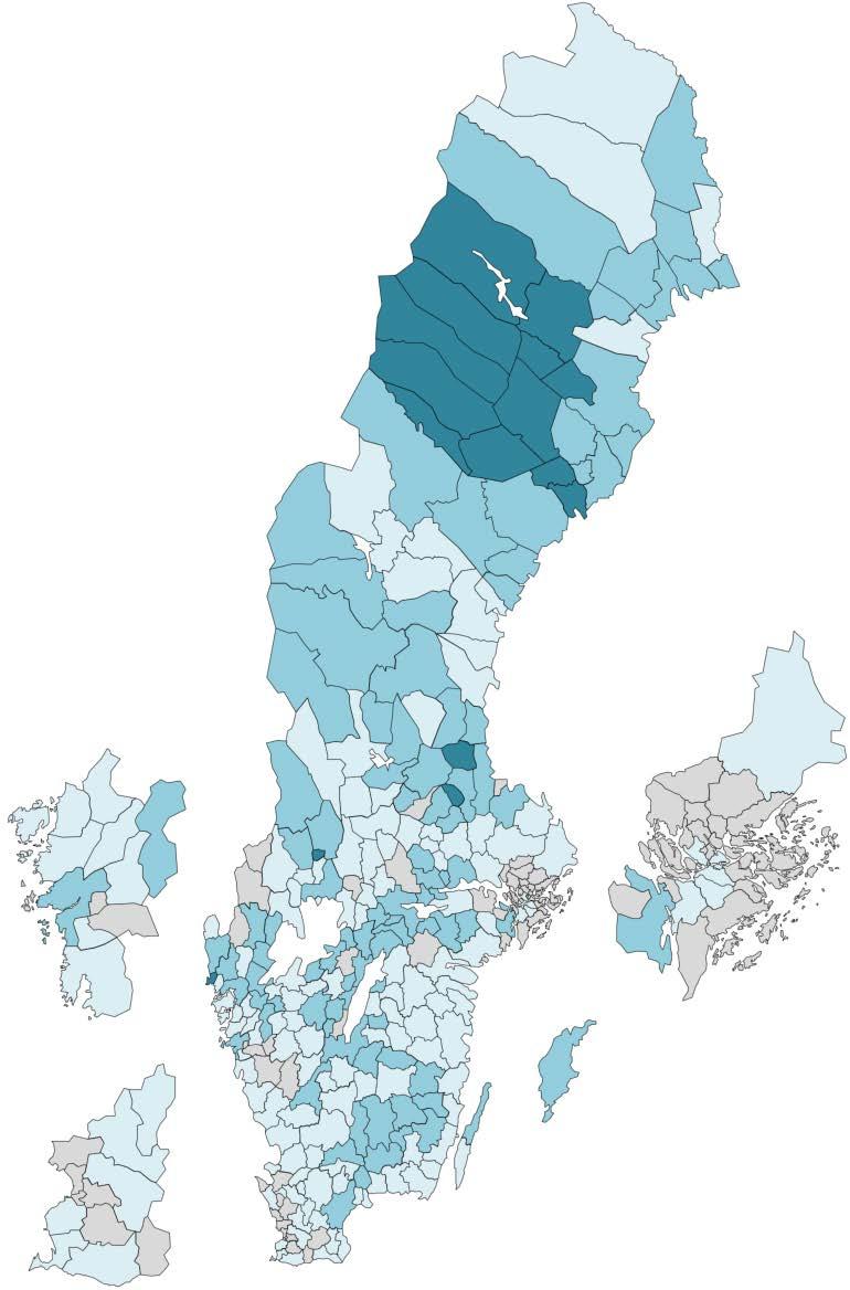 Figur 4.4 Exempel 2: Antal studiecirklar, kulturprogram och annan folkbildningsverksamhet per 1 000 inv., efter kommun, 2016.