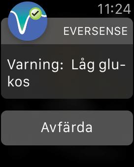 under Apple Watch-inställningarna, så drar du bara uppåt på klockans STARTskärm för att visa snabböversikten i Eversense XL-appen.