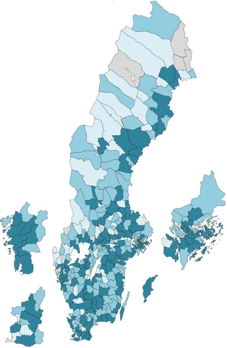 Figur 6.7 Antal studieförbund som genomför studiecirklar eller annan folkbildning i Sveriges kommuner 2016.