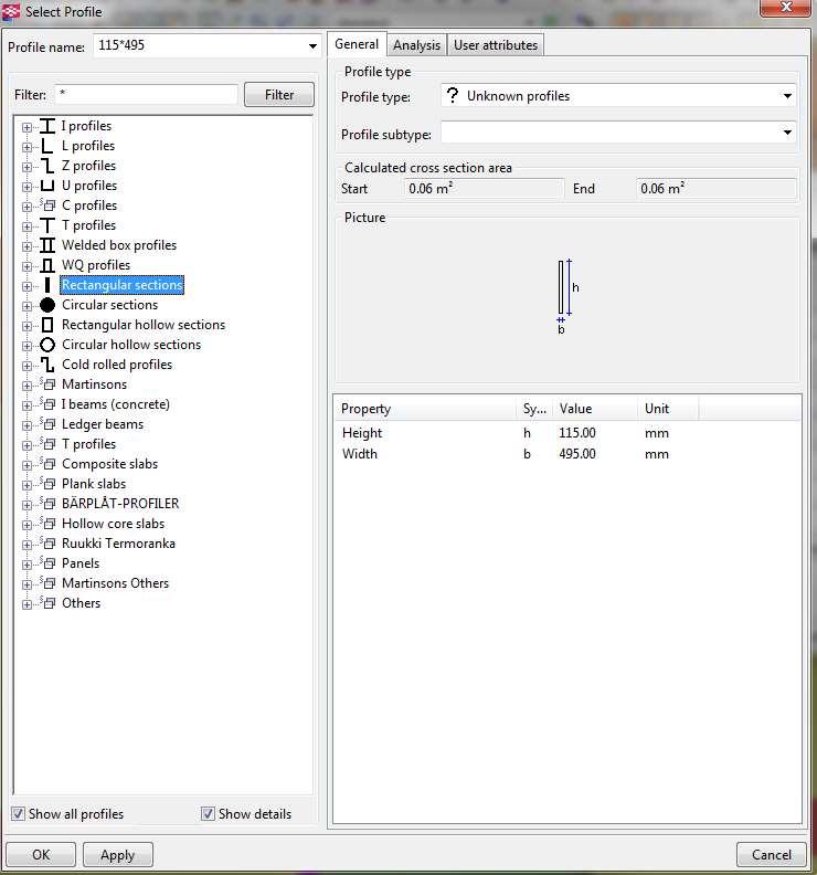 Figur 25. Profilkatalogen Vad gäller materialdatabasen så påverkar den i dagsläget inte ritningar eller modellering på något avsevärt sätt.