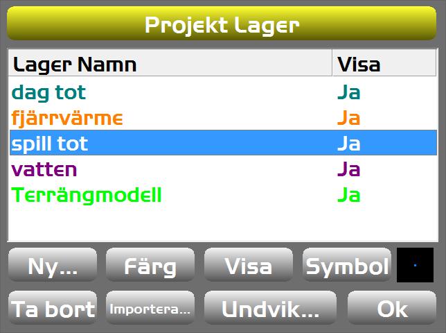 Lagerhantering 2016-09-20 Tända V Släcka: Välj Fil Skikt Markera lager och tryck Visa Ta