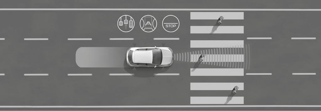 och en visuell signal innan bromsarna aktiveras automatiskt.