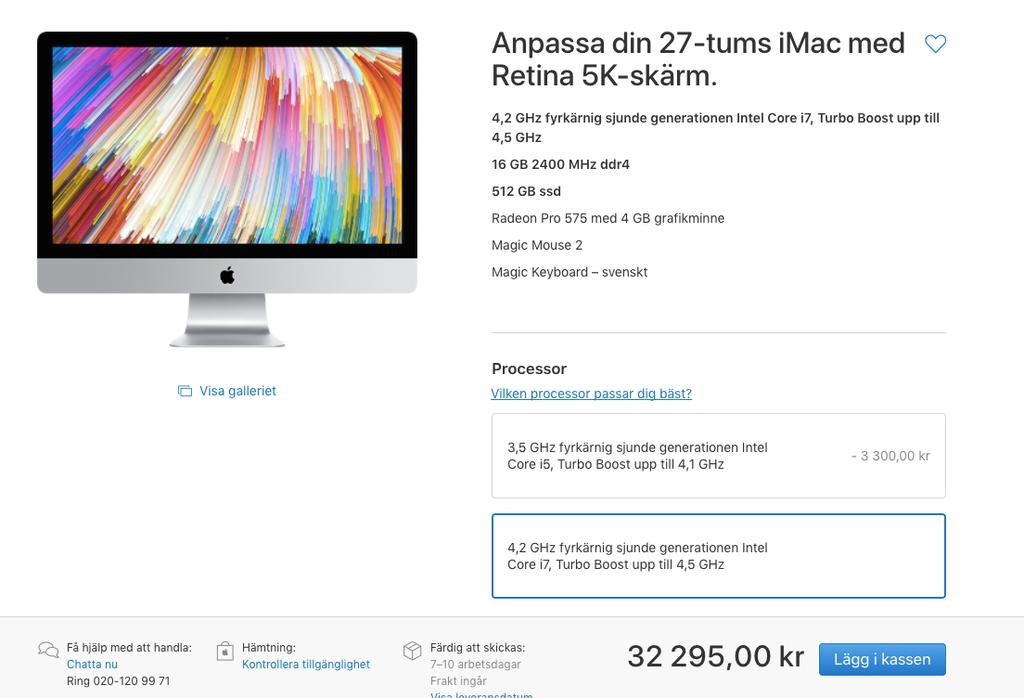 Inköp av Mac-datorer Färdigställt 2017-08-02 Förslag 2 Apple s senaste imac Fördelar: Motsvarar de uttalade krav som ställts från föreningen Innehar, till skillnad från förslag 1, en 4,2 GHz