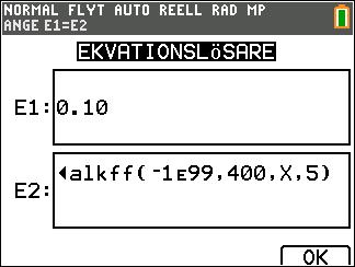 I alla verktyg vi använt har vi varit tvungna att mata in medelvärdet. Dags att använda räknarens ekvationsverktyg. Tryck nu på tangenten och gå med piltangenten ner till räknarens Lösare.