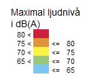 Fasad vid hus 2 mot Alphyddevägen får en maximal ljudnivå upp mot 80 dba. Den maximala ljudnivån beror på bussar som går 2 gånger per timme ca kl 9-16.