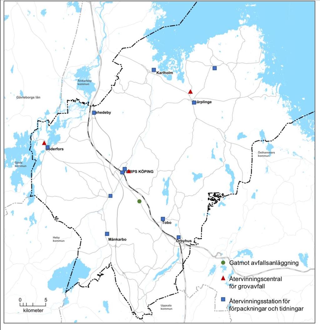 Figur 1 Karta som visar läge för s avfallsanläggning (inklusive återvinningscentral),