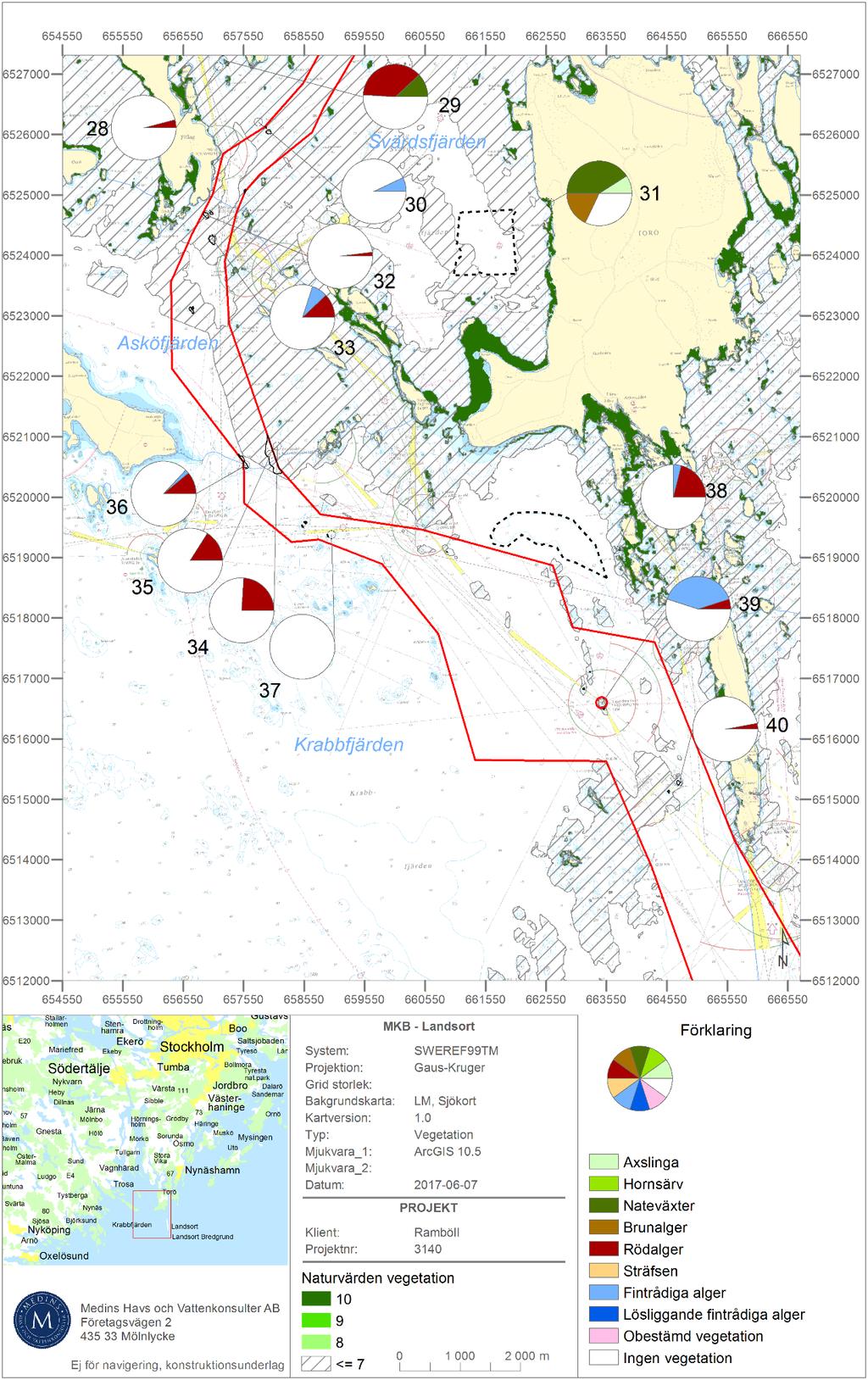 Karta över Svärds-, Askö- och Krabbfjärden som visar