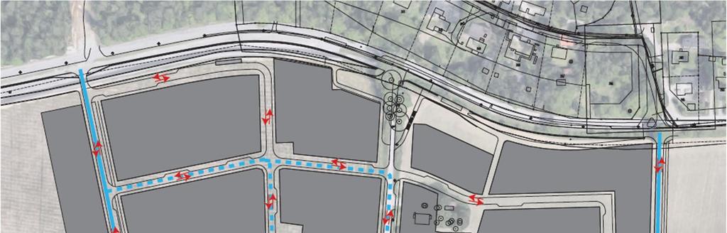 utformning. Nuvarande förslag är att vägen enbart är tillgänglig för fotgängare och cyklister och att de andra anslutande vägarna får en mer uppsamlande effekt av biltrafiken.