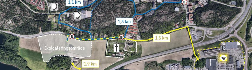 Förbindelser skapas till hållplatslägen på Sankt Botvids väg via bland annat anslutning från Asptunavägen.