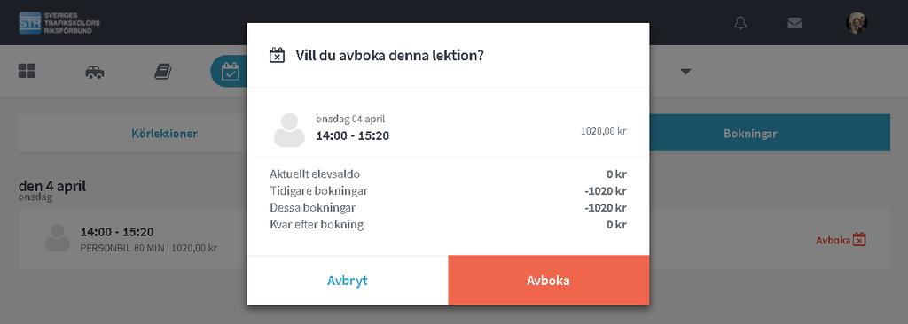 vardagen före den aktuella lektionen du vill avboka via Elevcentralen.