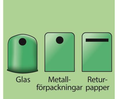 Vid miljöpunkterna insamlas tre fraktioner av avfall: returpapper, metallförpackningar samt glasförpackningar. Miljöpunkter ska finnas i lämpligt antal vid platser med hög befolkningsdensitet.