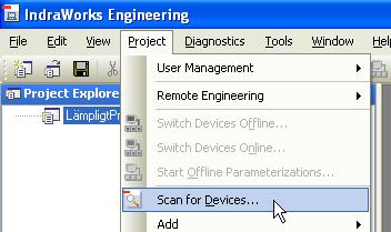 Tryck på Scan for devices -knappen i knapplisten eller på Scan for devices under Project menyn eller 3.