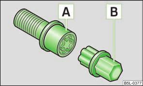 Skydda hjulen mot stöld Bild 151 Principskiss: Stöldskyddade hjulskruvar med adapter på sidan 170.