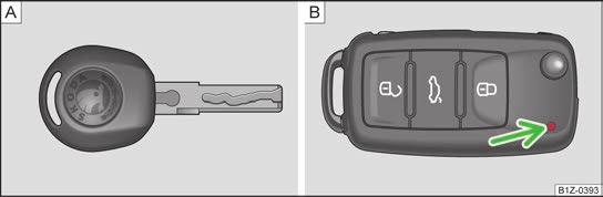 Låsa upp och låsa Bilnyckel Inledande information Vid förlust av en nyckel, vnd dig till en ŠKODA-återförsljare som kan tillhandahålla en ersttningsnyckel.