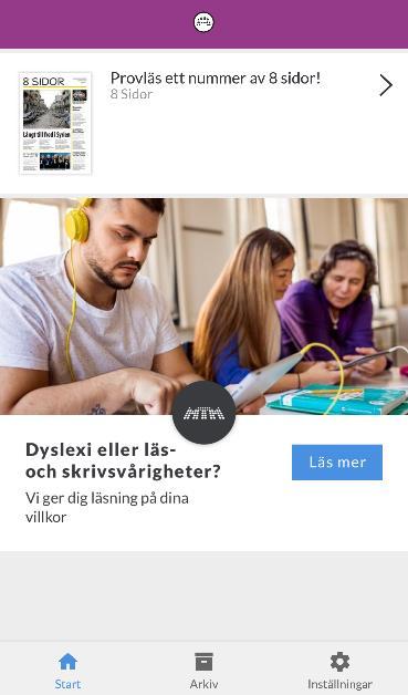 1. Inloggning och konto 1.1 Prova appen Du kan prova att använda appen utan att ha en taltidningsprenumeration. Du startar då appen och kommer till startvyn.