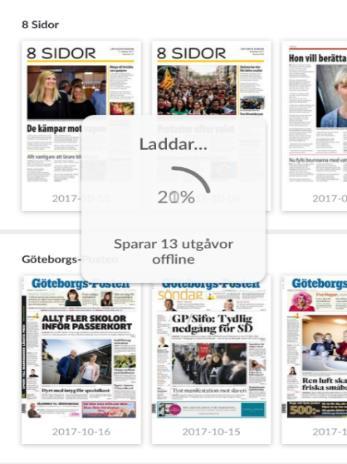 2. Använda appen 2.1 Öppna tidningen och spara för offlineläsning När du läser en tidning sparas den automatiskt på din telefon. De senaste sju numren av din tidning kan finnas sparade samtidigt.