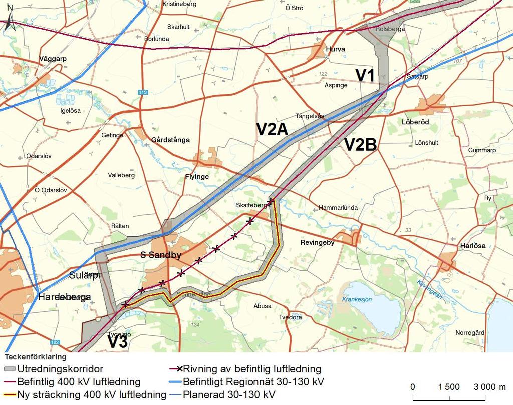 Utredningskorridor Väst, deletapp Löberöd Hardeberga, V2A och V2B.