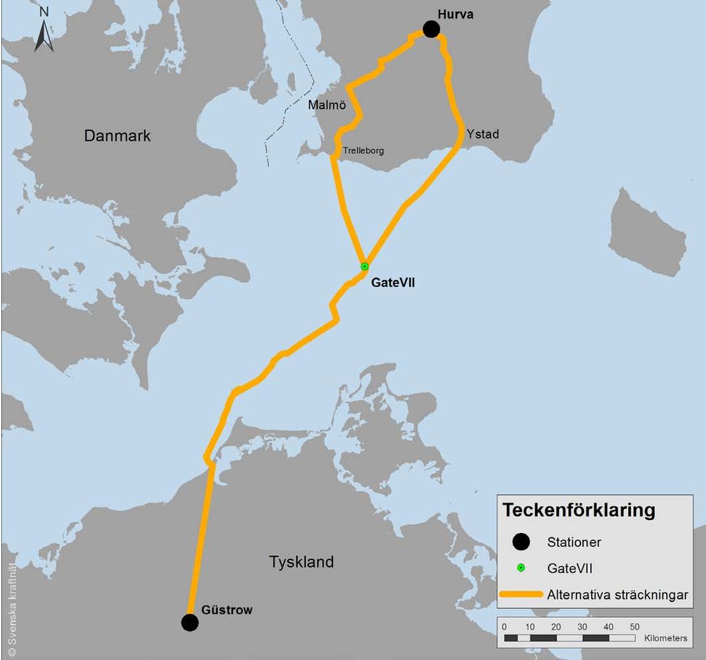 HANSA POWERBRIDGE 5 SAMMANFATTNING Svenska kraftnät planerar en ny elförbindelse, Hansa Power- Bridge, från ett stationsområde benämnt Hurva (Hörby kommun) i södra Sverige och Güstrow i norra