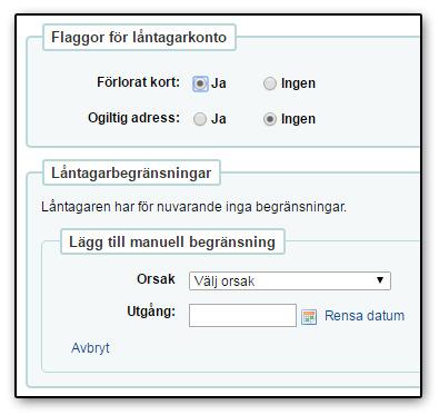 För att snabbt ta bort befintliga spärrar, klicka på Visa Begränsningar.