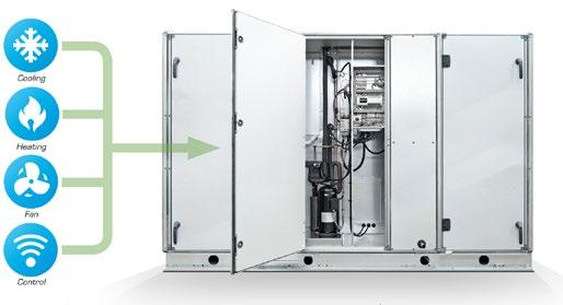 4 Teknisk katalog Kompressorn har varvtalsstyrning så att uppvärmning och kylning sker steglöst, vilket ger jämn justering av tilluftstemperaturen och minsta möjliga energikonsumtion.