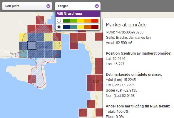 Webbutveckling Sida 252 / På Bredbandskartan presenteras information med hjälp av färgade rutor. Samma information visas även med text när användaren markerar rutan.