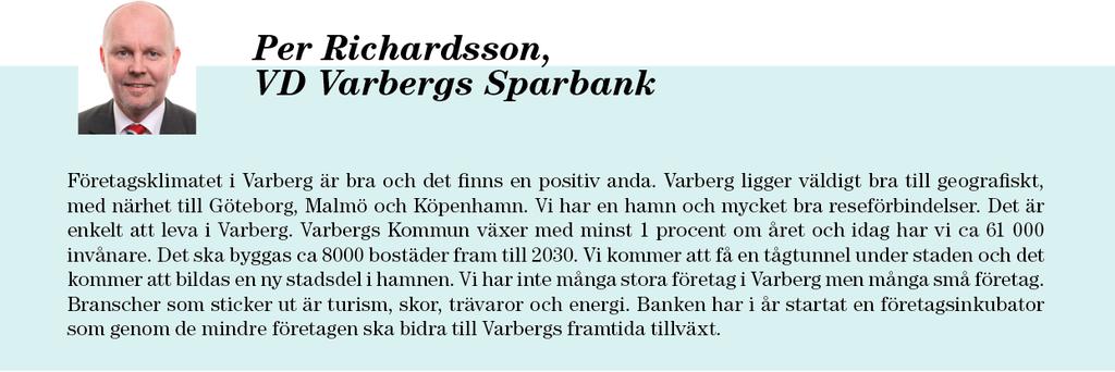 1990 1992 1994 1996 1998 2000 2002 2004 2006 2008 2010 2012 2014 2016 Per Richardsson, VD Varbergs Sparbank Företagsklimatet i Varberg är bra och det finns en positiv anda.