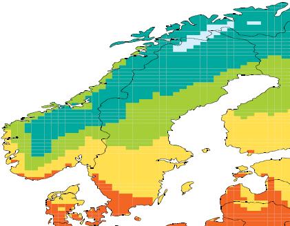 Figur 6: Deposition av oxiderat kväve år 2030 i NECA Östersjön 2018 (vänster) och NECA Nordsjön 2018 (höger) Figur 7: Deposition av oxiderat kväve år 2030 i NECA LNG Östersjön & Nordsjön 2021