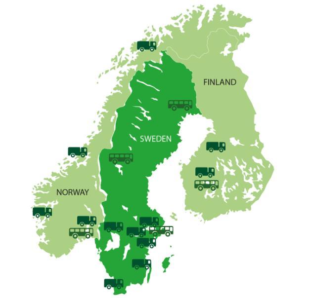 Sverige 70 lastbilar 400 bussar Norge 60