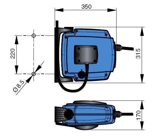 Hose reels Kabelupprullare, typ C20 Är idealisk för industriellt bruk. Robust design, tillverkad i kompositmaterial. Levereras med ett svängbart väggfäste.