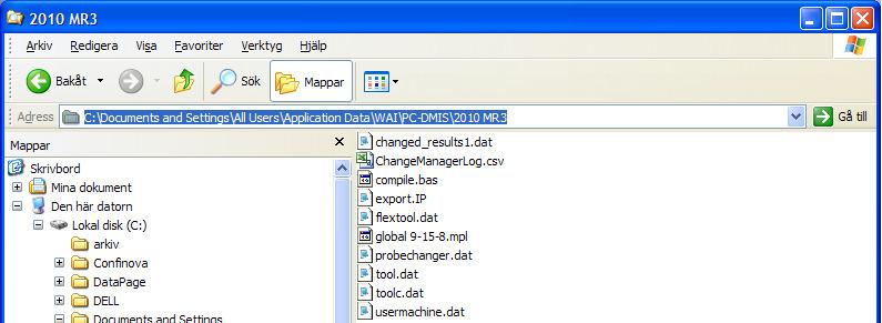 I och med anpassningen mot Windows Vista och Windows 7 har standardsökvägarna till de platser där PC-DMIS lagrar filer ändrats.