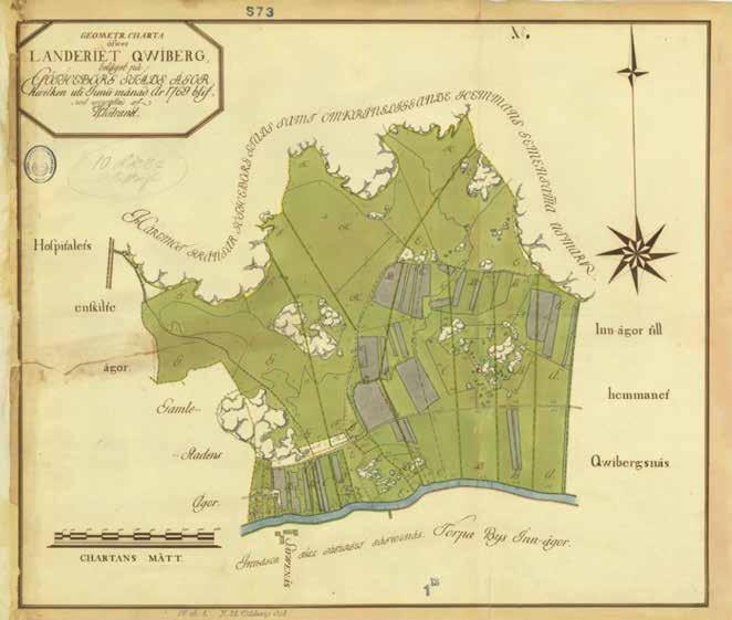 Åter till Säveån 11 Figur 9. Landeriet Qwiberg ( 1769 ). Lantmäteristyrelsens arkiv. Under sista hälften av 1600-talet fungerade gården som säteri.