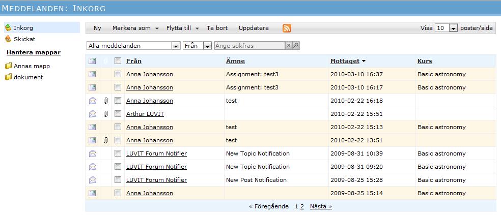 5. Kommunikation Under menyn Kommunikation hittar du verktyg för att kommunicera med andra kursdeltagare, utbildare och kursadministratörer som är registrerade i systemet.