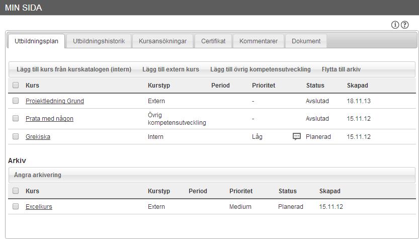 6. Personligt Under Personligt hanterar du din personliga presentation, ditt filarkiv, dina inställningar, din blogg och din kurshistorik. Här når du också Min sida som beskrivs härunder. 6.1.