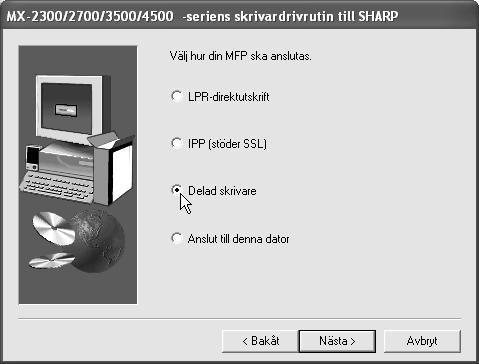 INSTALLERA SKRIVARDRIVRUTINEN / PC-FAX-DRIVRUTINEN 8 Klicka på [Anpassad installering]. 11 När fönstret för val av modell visas markerar du modellnamnet för maskinen och klickar på [Nästa].