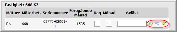 3.4 Mätarhantering Figur 79 visar tre ikoner som ger dig möjlighet att hantera mätarbyten, fördelning av mätarvärden och att lägga till en kommentar till en mätare.