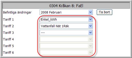 Figur 127: Ta bort ett Ändringsdatum Koppla mätaren till en tariff För att koppla en mätare till en tariff väljer du Ändringsdatum genom att välja från listan Befintliga ändringar.