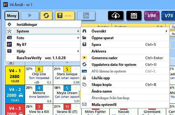 Menyval System När prgrammet inte har någt öppet system finns det endast ett menyval under System. Det är Öppna sparat sm öppnar fildialgen där sparade system finns för att öppna.