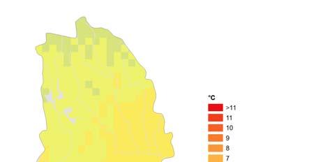 utsläppssceneriet Till år 2100 Årsmedeltemperaturen ökar från 5,1 C till 10 C (dagens