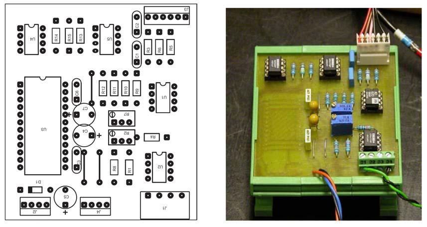 Automationsteknik Laboration Givarteknik () Figur Komponentplaceringsskiss och foto av förstärkarkortet.